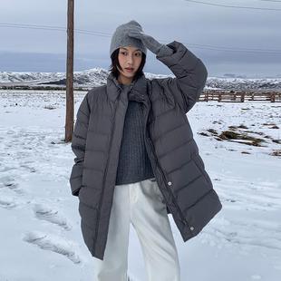 MOXI十三行2025冬季新款白鸭绒立领中长款排骨羽绒服加厚外套女