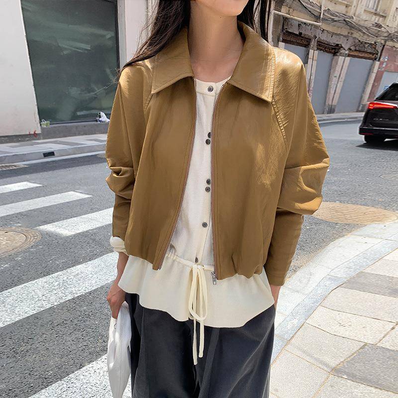 MOXI 十三行女装2025冬季新款高级感蝙蝠袖小个子皮衣短款外套女