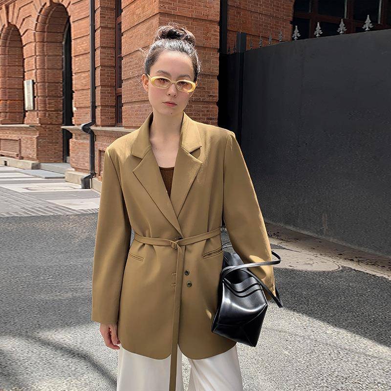 HYMOXI十三行女装2025年秋季新款韩版宽松休闲西装外套中长款上衣