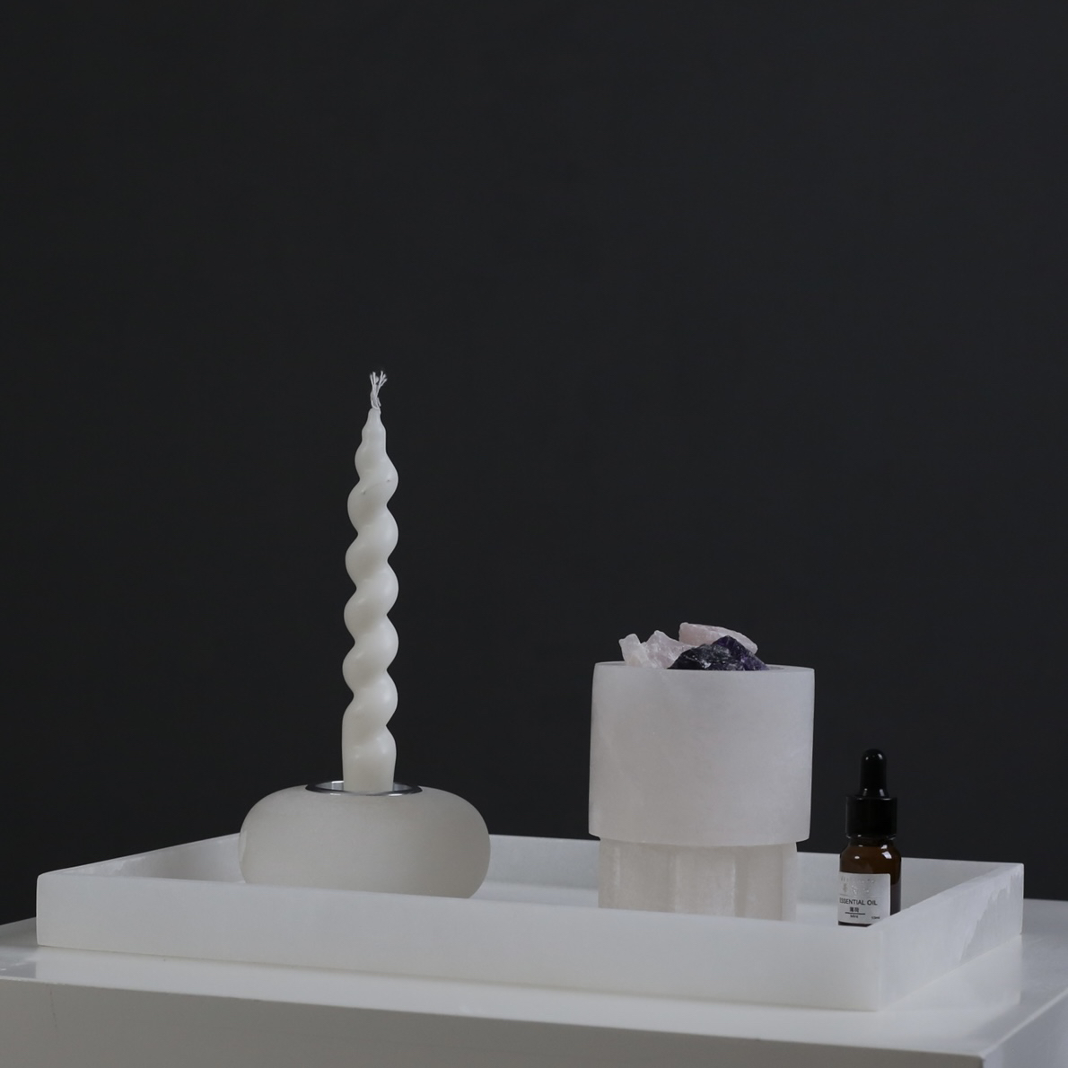 简约现代民宿装饰品餐厅云石烛台卫生间洗手台拓香石香薰托盘摆件