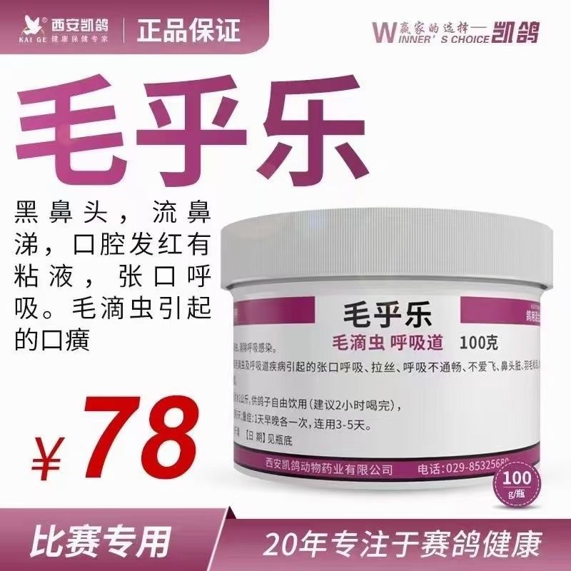 凯鸽毛乎乐100g粉剂赛信鸽子用品清毛滴虫呼吸道二合一毛呼乐鸽药