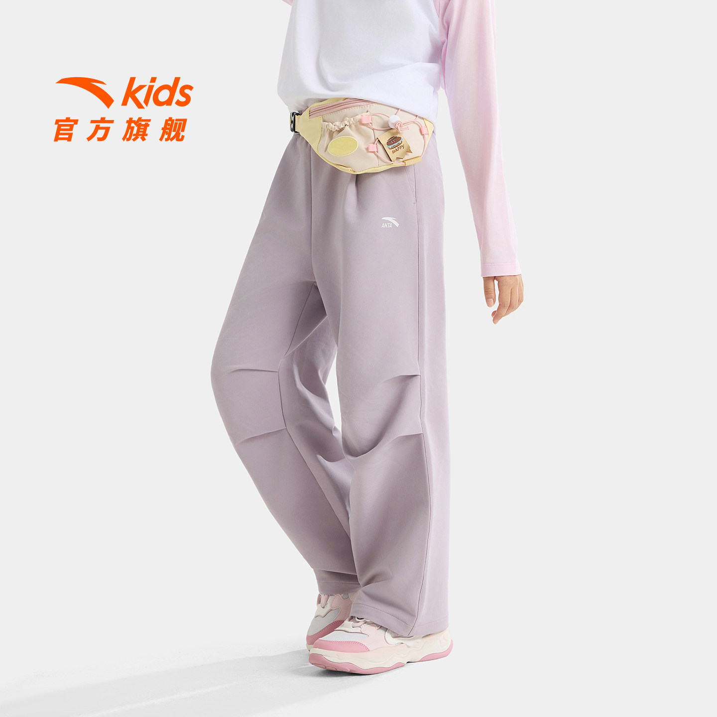 安踏儿童装女童裤子工装裤2026春季新款户外直筒运动裤长裤伞兵裤