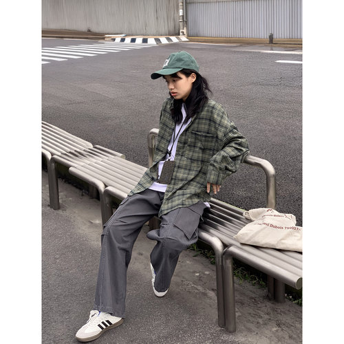 深灰色工装裤美式复古大口袋宽松百搭男女伞兵伐木裤休闲长裤子潮