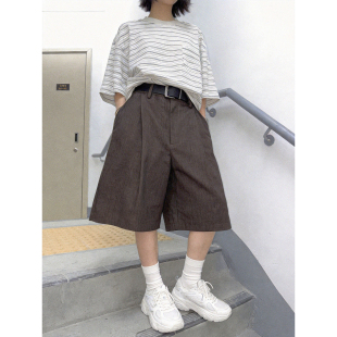 高级感中裤 日系复古廓形西装 宽松百搭休闲五分裤 男女夏季 子潮 短裤