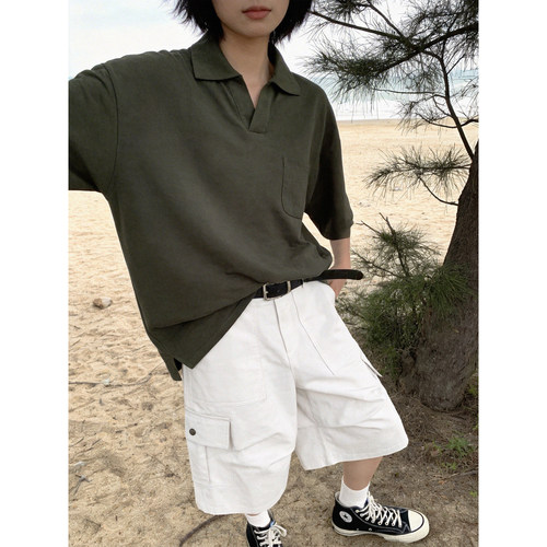 军绿色夏季宽松中性短袖POLO衫