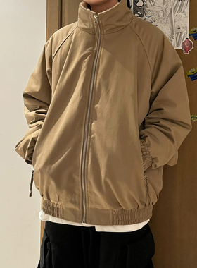 棉衣外套男女秋冬季加绒加厚羊羔绒棉服美式立领复古飞行员夹克潮