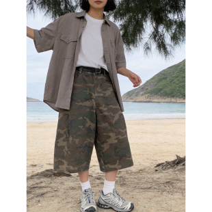 复古工装 百搭休闲男女五分中裤 迷彩七分裤 宽松直筒六分裤 夏季 美式
