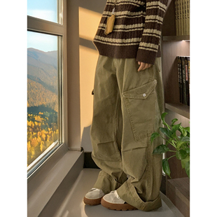 长裤 美式 秋冬宽松直筒阔腿休闲伞兵裤 裤 子潮牌痞帅 复古多口袋工装