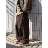 美式 潮流 纯棉直筒百搭潮牌宽松长裤 复古风分割设计休闲裤 男女工装