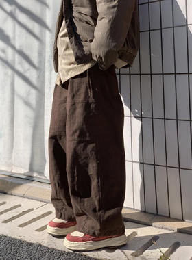 美式复古风分割设计休闲裤男女工装纯棉直筒百搭潮牌宽松长裤潮流