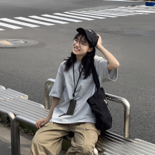 半袖 宽松百搭简约休闲cityboy打底衫 上衣体恤 T恤2025夏季 灰色短袖