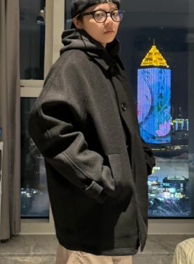 潮牌中长款毛呢大衣男2024新款秋冬款棉外套高级感英伦风呢子风衣