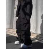 宽松休闲裤 男女美式 高街潮牌中性多口袋束脚裤 工装 黑色休闲长裤 子