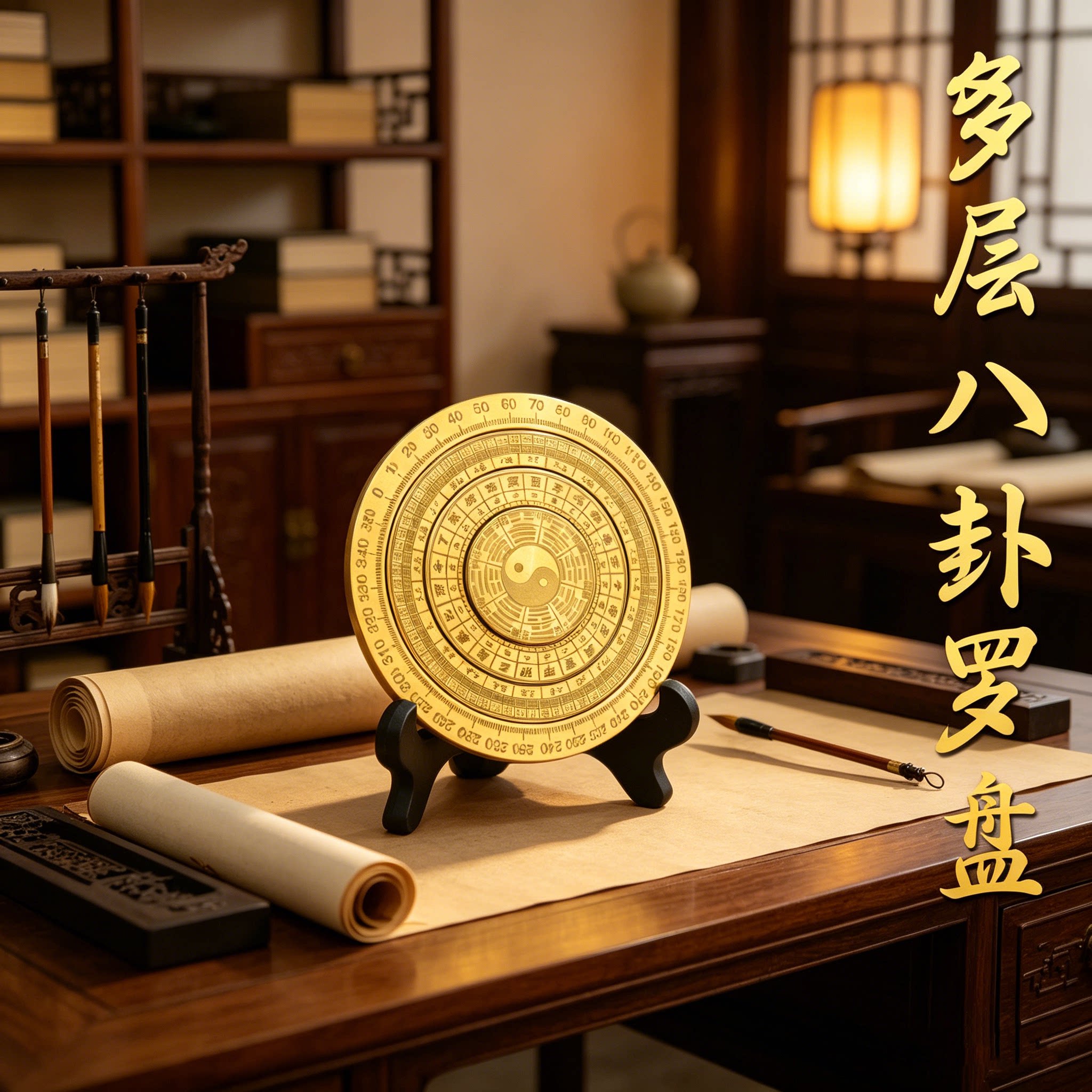 全黄铜罗盘指尖陀螺铜太极八卦减压风水摆件双面实心便携把玩件