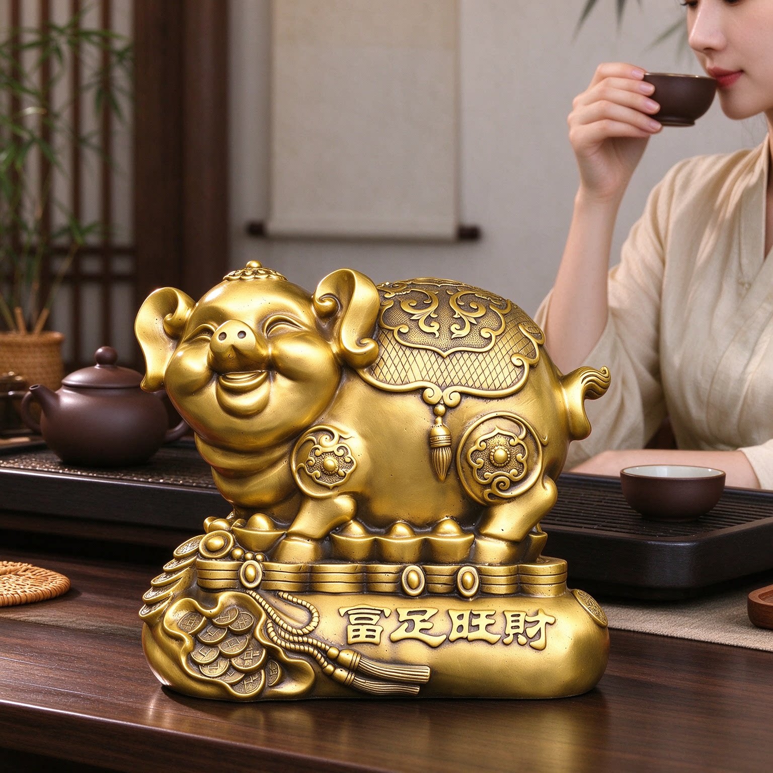 黄铜招财猪存钱罐摆件乔迁送礼