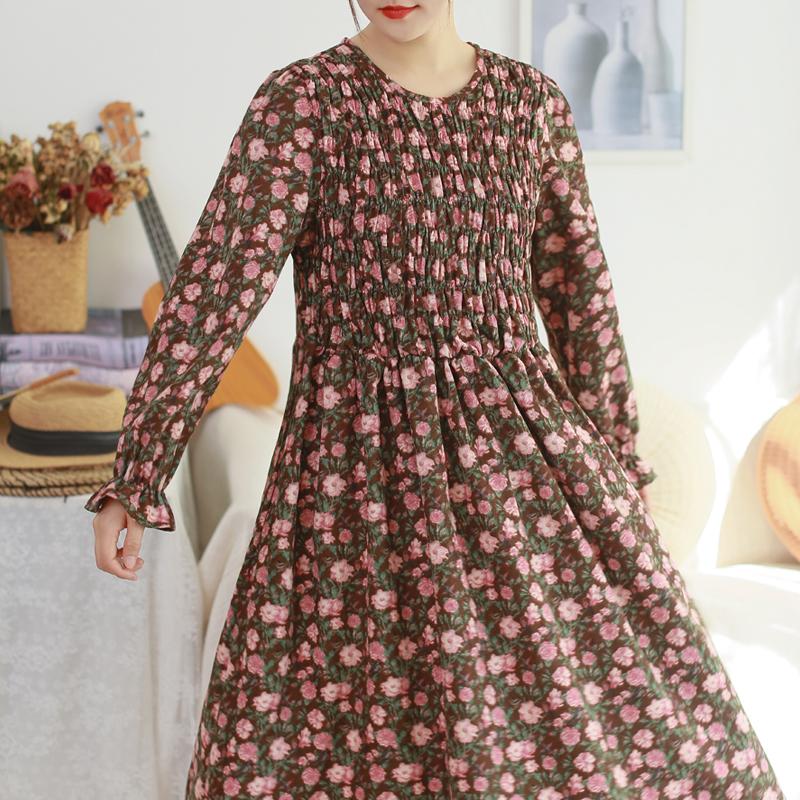 2024秋季新款复古碎花连衣裙