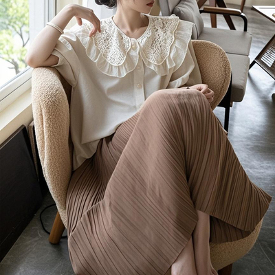 大码女装2025年新款高密细斜法式缎面松紧腰压褶半身裙夏百褶裙