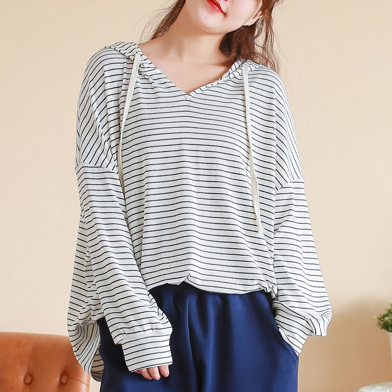 T恤连帽卫衣配芭比裤春秋长袖V领mm宽松2025年新款衫遮屁股慵懒风