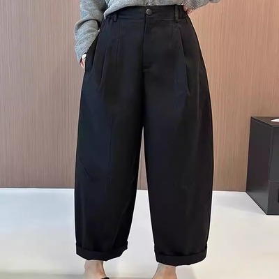 纽芮25155欧韩气球裤女高腰后松紧拉链一粒扣九分休闲阔腿哈伦裤