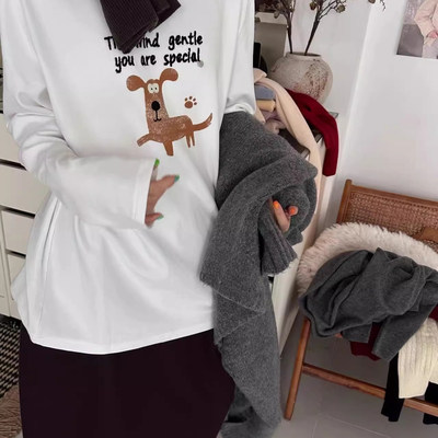 one特价福利不退换加绒磨毛宽松显瘦打底衫长袖T恤字母刺绣上衣