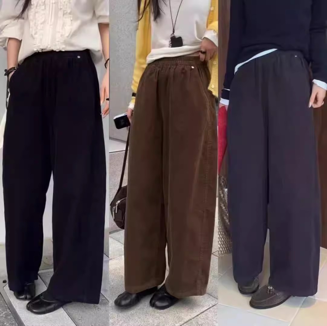 qianbeisi763灯芯绒休闲裤女秋冬宽松遮肉小个子九分阔腿裤纤贝思