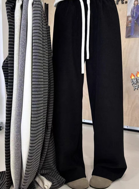 MarioQueiroz2586秋高腰抽绳显瘦窄版直筒阔腿裤休闲长裤子糯米裤