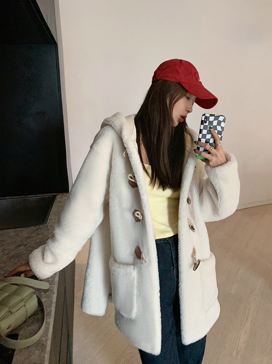 2022 winter new imported mid-length merino fur integrated lamb wool Korean style young fashion jacket women