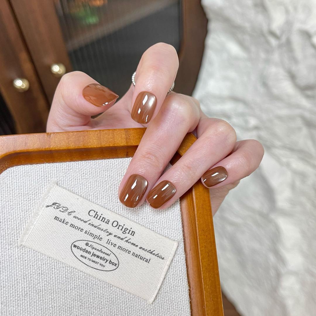 【咖啡豆】焦糖卡其棕猫眼穿戴甲高级感秋冬显白纯色美甲