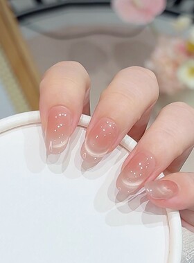 【极简主义】裸色指尖微笑猫眼短款穿戴甲日常显白美甲