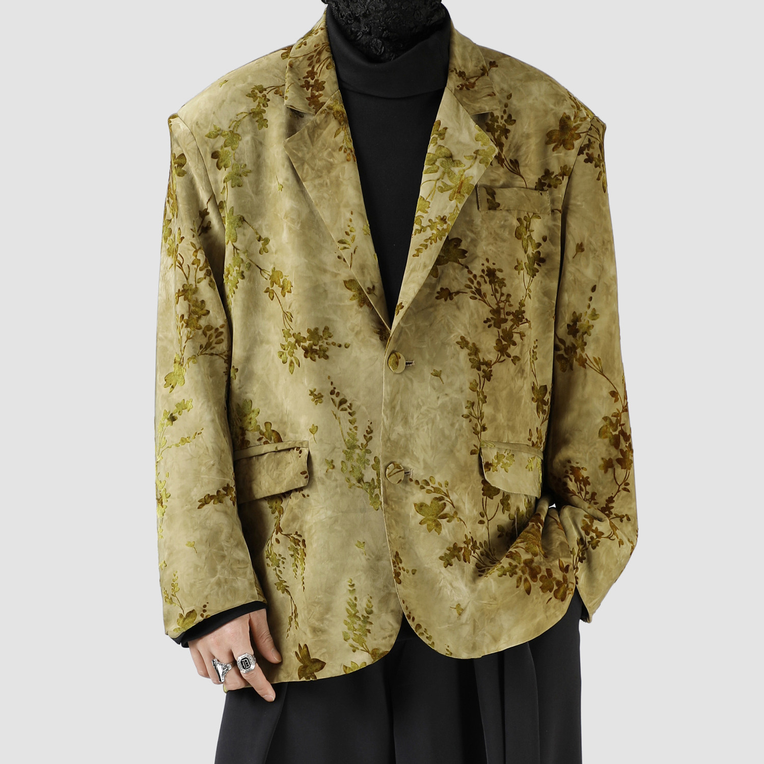 原创男装休闲西服2025新款春季大码外套中式花卉植绒宽松小西装潮,男装,休闲西服,淘宝优惠券,粉丝福利购,淘宝优惠卷