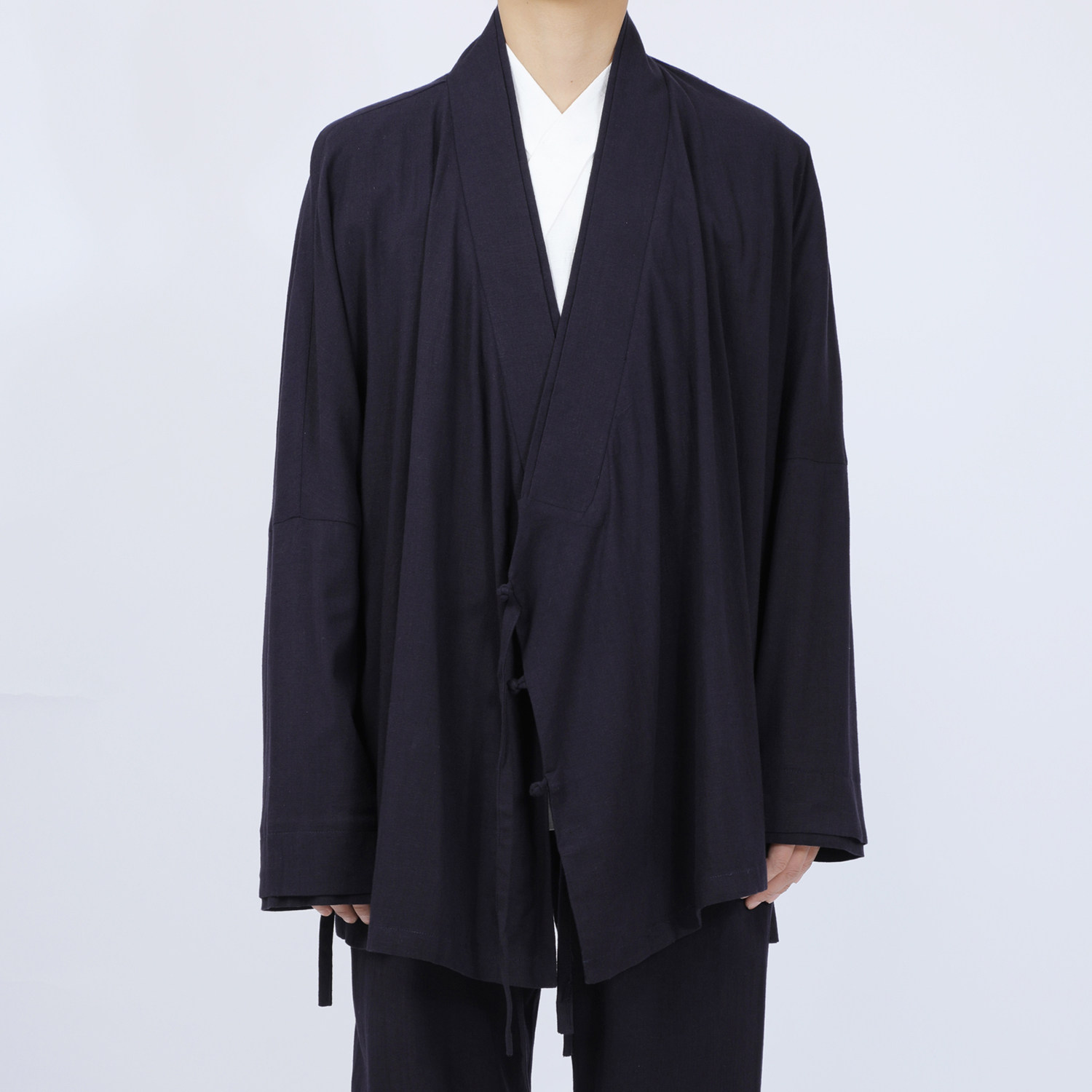 春季汉服男装交领道袍外套复古中国风儒雅藏青居士服宽松亚麻上衣