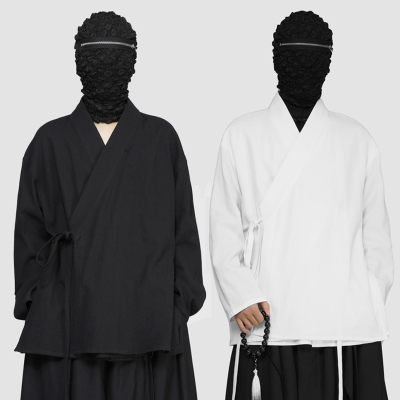 原创男装新中式改良茶服道袍开衫外套假两件设计宽松斜襟系带汉服