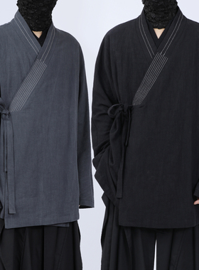 中国风汉服男棉麻交领系带道袍汉文化复古禅意休闲茶服中长款外套