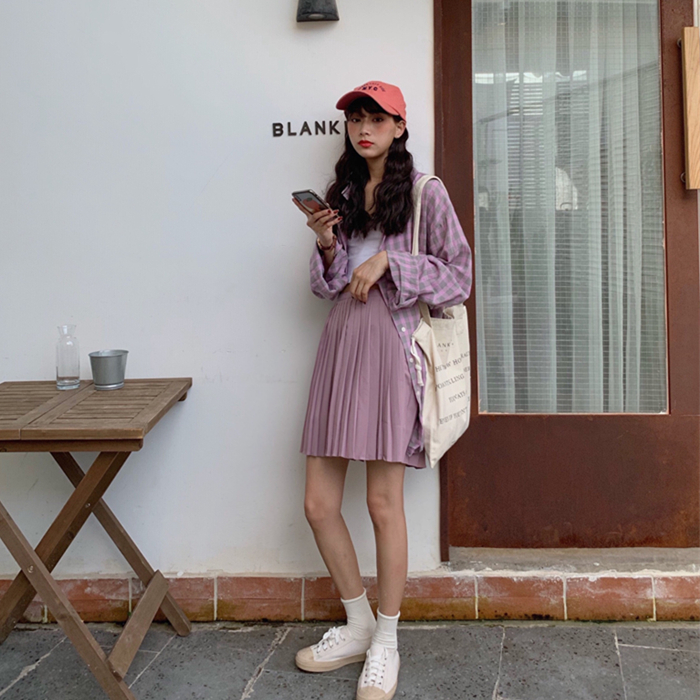  實拍實價 百褶裙女短裙春秋2021新款高腰顯瘦夏季