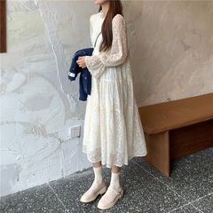 Real shot real price French fairy lady sexy flower sleeve high collar lace dress