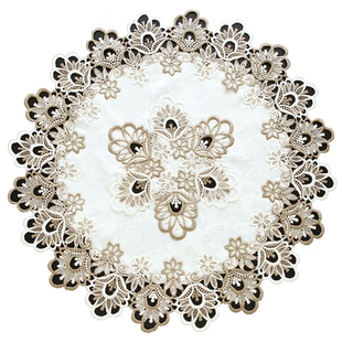 唯米9931简约现代蕾丝圆形餐桌垫多用盖巾欧式田园布艺防尘布遮盖