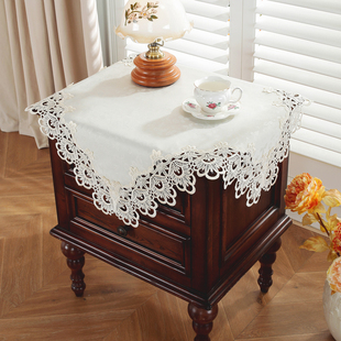 唯米5152欧式田园蕾丝床头柜盖布白色花边装饰正方形轻奢装饰布艺