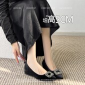 气质百搭通勤鞋 法式 女2026年春季 新款 内增高5CM 尖头方扣水钻单鞋