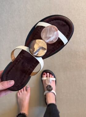 复古米亚风松糕厚底一字带凉鞋