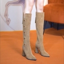 不过膝高跟长靴女高筒靴2025年秋冬新款尖头粗跟后拉链显瘦瘦瘦靴