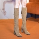不过膝高跟长靴女高筒靴2025年秋冬新款 尖头粗跟后拉链显瘦瘦瘦靴
