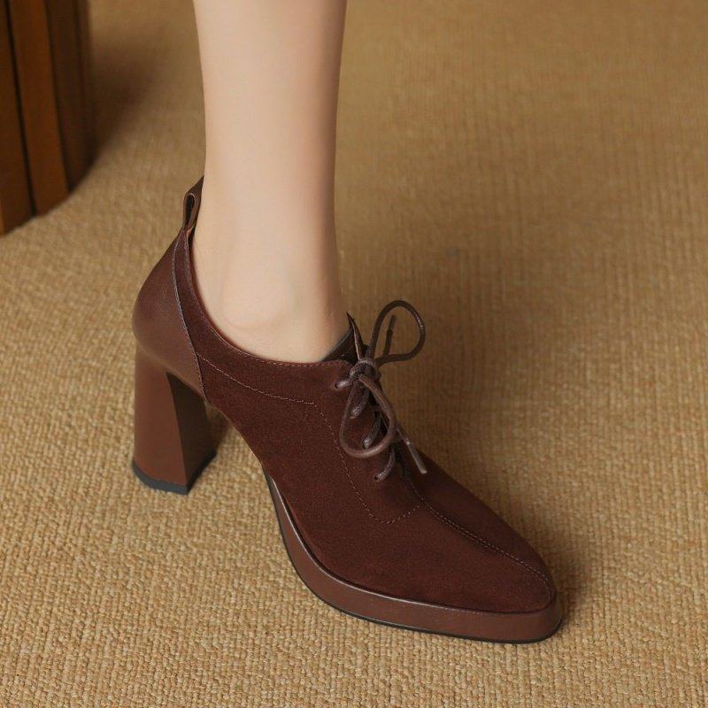 10cm气质高跟鞋女2026年春季新款深口系带防水台复古粗跟尖头单鞋,女鞋,深口单鞋,淘宝优惠券,粉丝福利购,淘宝优惠卷