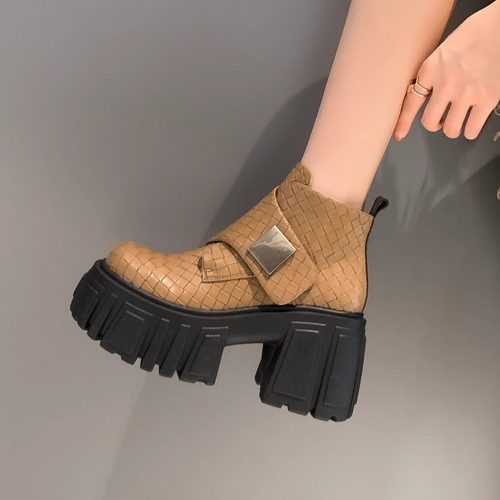 厚底小个子增高短靴英伦风