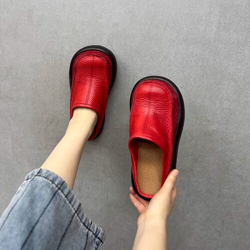 厚底复古包头大圆头凉拖