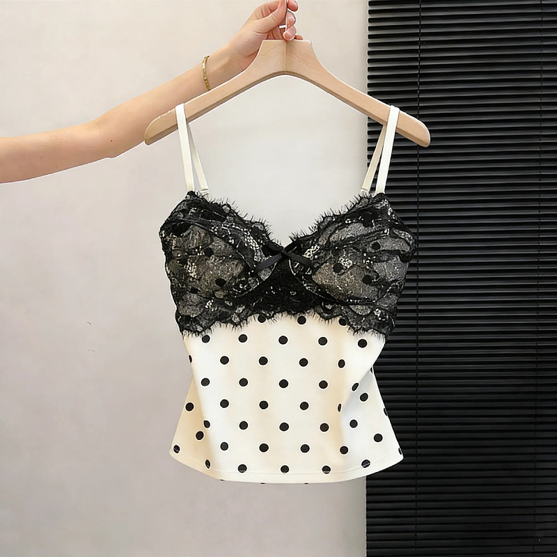 港味春季新款波点蕾丝吊带背心女带胸垫性感修身显瘦辣妹打底上衣,女装/女士精品,T恤,淘宝优惠券,粉丝福利购,淘宝优惠卷