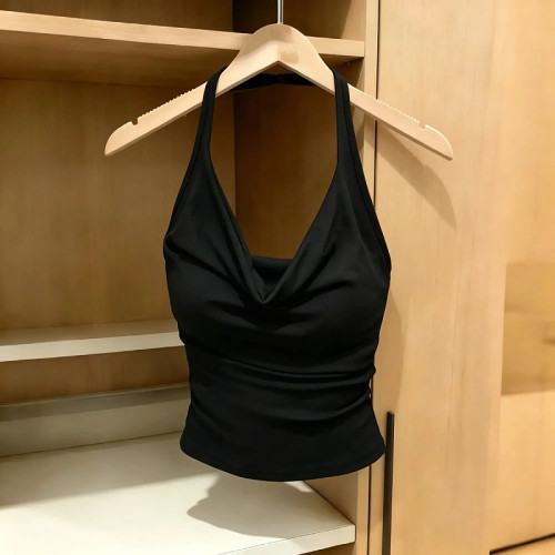 夏季辣妹挂脖免穿内衣吊带背心