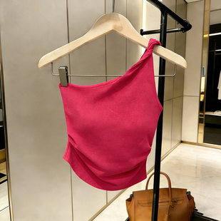 上衣 显瘦无袖 纯欲性感辣妹斜肩吊带背心女春夏新款 设计感别致修身