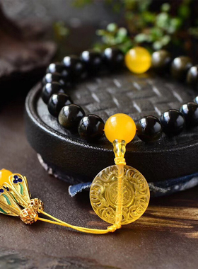 十八子清宫压襟金曜石佛珠手链