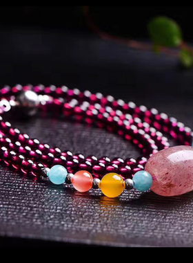 百搭石榴石天然草莓晶转运珠手链