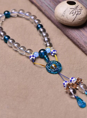 清宫十八子蓝色琉璃平安扣手链